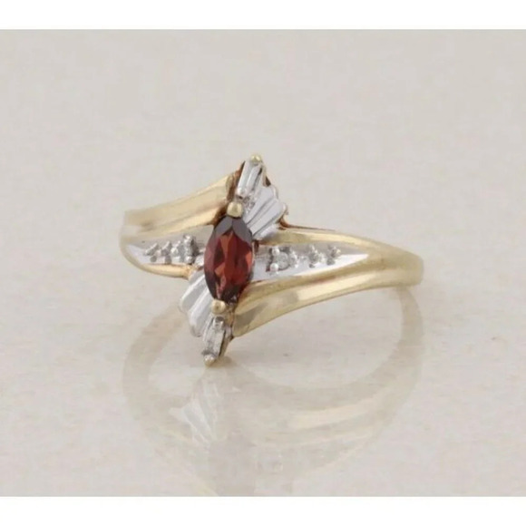 10k Yellow Gold Natural Garnet & Diamond Ring Size 7 1/4 - Picture 5 of 7
